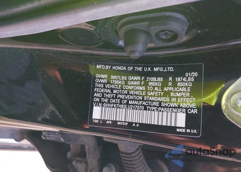 2020 Honda Civic Sport Touring из США, поврежденный, VIN SHHFK7H92LU217070